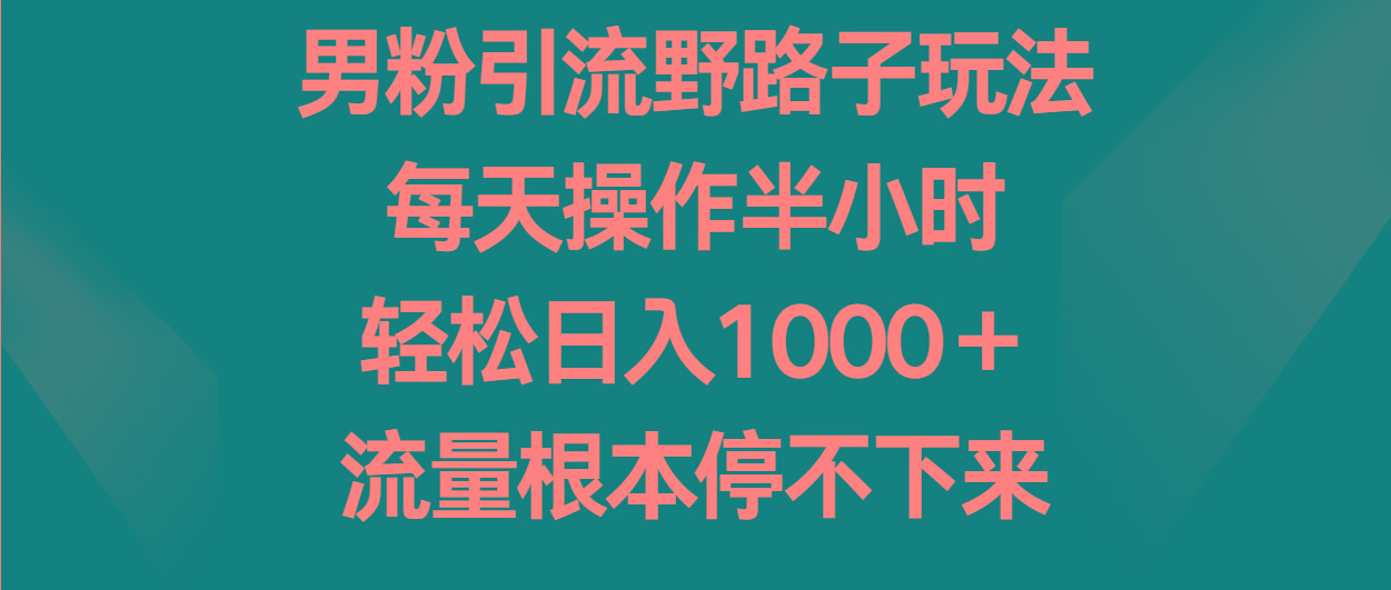 男粉引流野路子玩法，每天操作半小时轻松日入1000＋，流量根本停不下来-灼光资源宝库