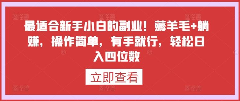 最适合新手小白的副业！薅羊毛+躺赚，操作简单，有手就行，轻松日入四位数【揭秘】-灼光资源宝库