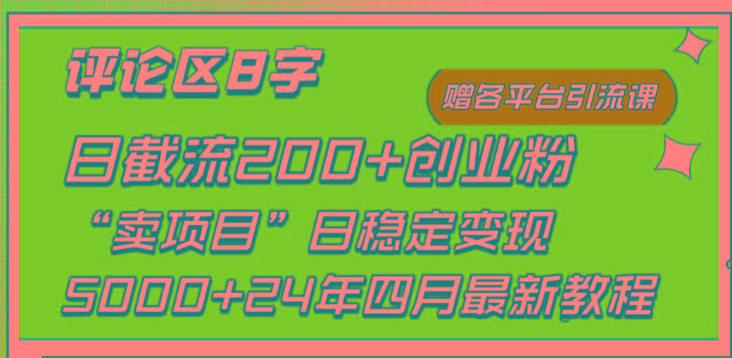 (9851期)评论区8字日载流200+创业粉  日稳定变现5000+24年四月最新教程！-灼光资源宝库