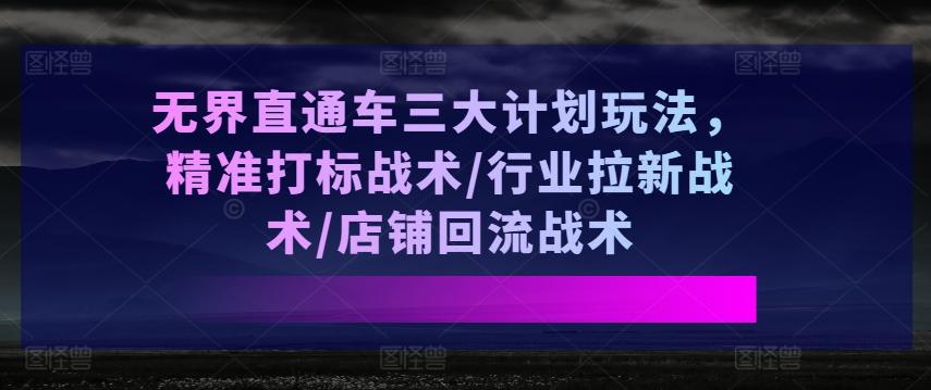 无界直通车三大计划玩法，精准打标战术/行业拉新战术/店铺回流战术-灼光资源宝库