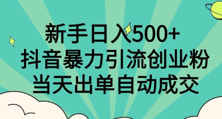 新手日入500+，抖音暴力引流创业粉，当天出单自动成交-灼光资源宝库