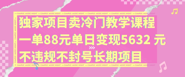 独家项目卖冷门教学课程一单88元单日变现5632元违规不封号长期项目【揭秘】-灼光资源宝库