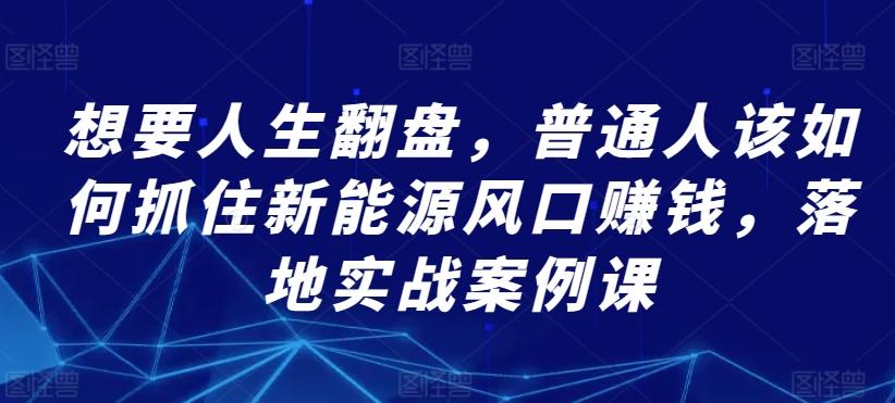 想要人生翻盘，普通人该如何抓住新能源风口赚钱，落地实战案例课-灼光资源宝库