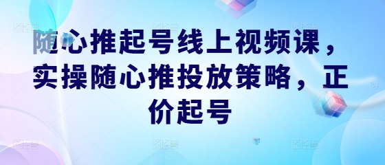 随心推起号线上视频课，实操随心推投放策略，正价起号-蘑菇资源宝库