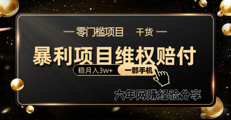 暴利项目线上维权赔付小白月入3w+一部手机改变思维不用剪辑写文案-灼光资源宝库