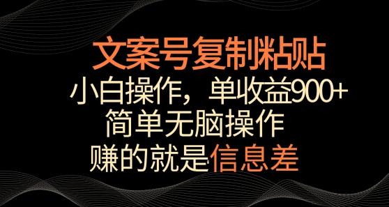 文案号掘金，简单复制粘贴，小白操作，单作品收益900+【揭秘】-灼光资源宝库