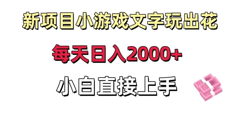 新项目小游戏文字玩出花日入2000+，每天只需一小时，小白直接上手【揭秘】-灼光资源宝库