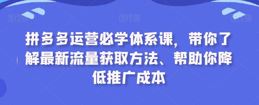 拼多多运营必学体系课，带你了解最新流量获取方法、帮助你降低推广成本-蘑菇资源宝库