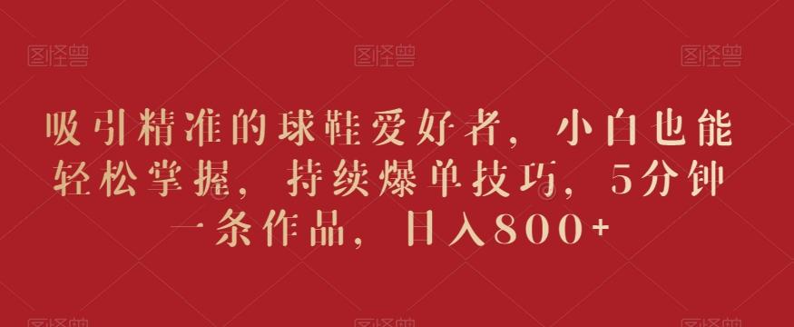 吸引精准的球鞋爱好者，小白也能轻松掌握，持续爆单技巧，5分钟一条作品，日入800+【揭秘】-灼光资源宝库