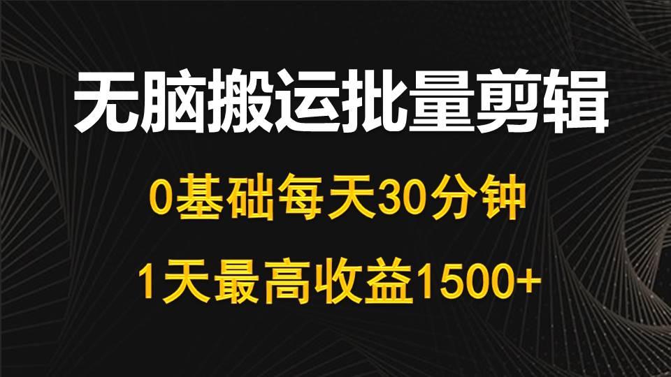 (10008期)每天30分钟，0基础无脑搬运批量剪辑，1天最高收益1500+-灼光资源宝库