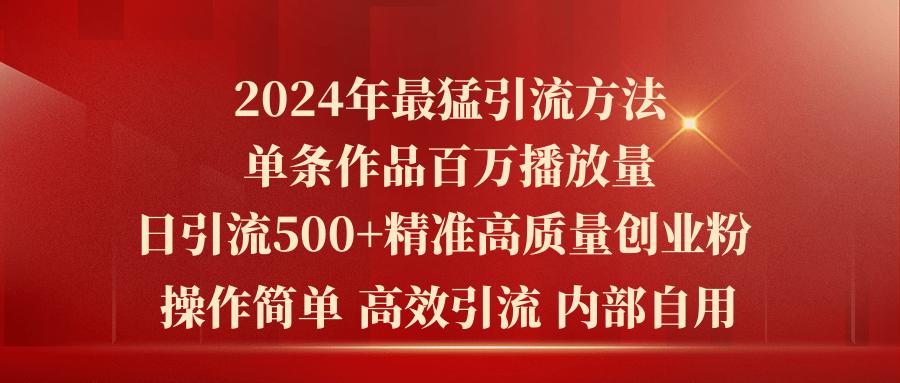 2024年最猛暴力引流方法，单条作品百万播放 单日引流500+高质量精准创业粉-蘑菇资源宝库