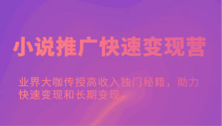 小说推广快速变现营-业界大咖传授高收入独门秘籍，助力快速变现和长期变现。-灼光资源宝库