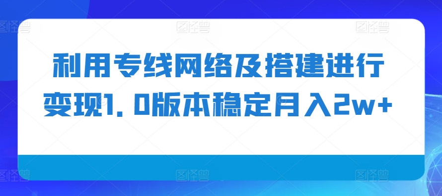 利用专线网络及搭建进行变现1.0版本稳定月入2w+【揭秘】-灼光资源宝库