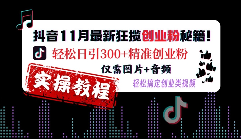 抖音11月最新狂揽创业粉秘籍，轻松日引300+精准创业粉，仅需图片+音频，轻松搞定创业类视频-灼光资源宝库