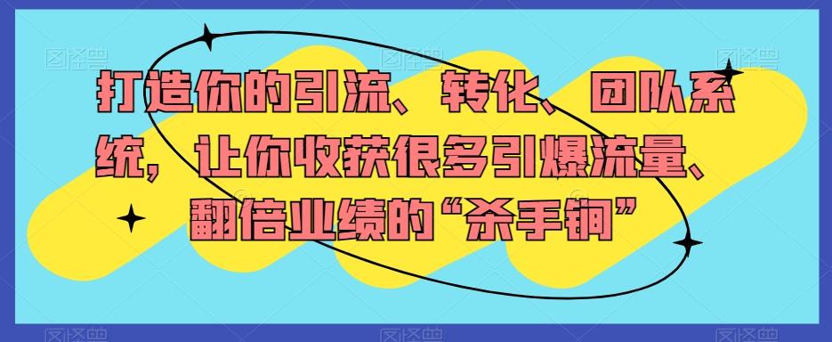 打造你的引流、转化、团队系统，让你收获很多引爆流量、翻倍业绩的“杀手锏”-灼光资源宝库
