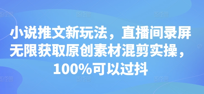 小说推文新玩法，直播间录屏无限获取原创素材混剪实操，100%可以过抖-灼光资源宝库