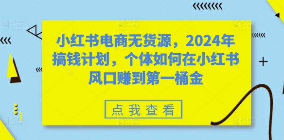 小红书电商无货源，2024年搞钱计划，个体如何在小红书风口赚到第一桶金-灼光资源宝库