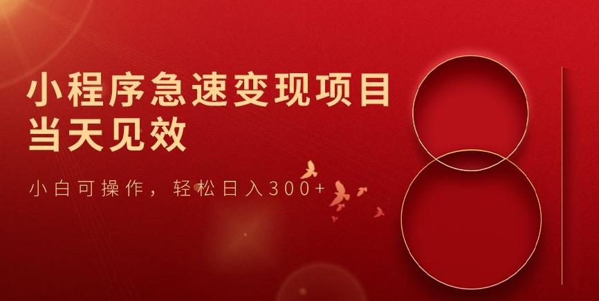 小程序急速变现项目，当天见效，小白可操作，轻松日入300+-蘑菇资源宝库
