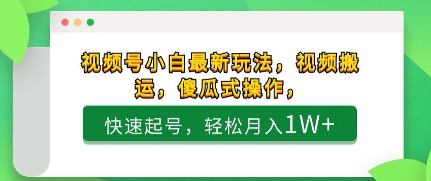 视频号小白最新玩法，视频搬运，傻瓜式操作，快速起号，轻松月入1W+-灼光资源宝库