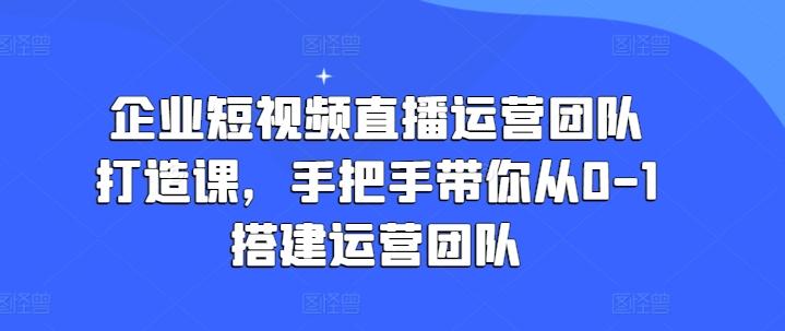 企业短视频直播运营团队打造课，手把手带你从0-1搭建运营团队-灼光资源宝库