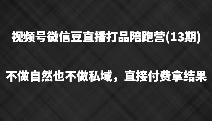 视频号微信豆直播打品陪跑(13期)，不做不自然流不做私域，直接付费拿结果-灼光资源宝库