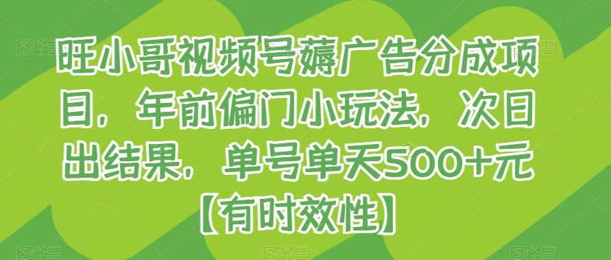 旺小哥视频号薅广告分成项目，年前偏门小玩法，次日出结果，单号单天500+元【有时效性】-灼光资源宝库