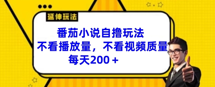 番茄小说自撸玩法，不看播放量，不看视频质量，每天200+【揭秘】-灼光资源宝库