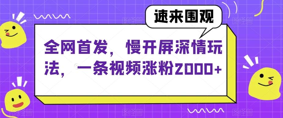 全网首发，慢开屏深情玩法，一条视频涨粉2000+【揭秘】-灼光资源宝库