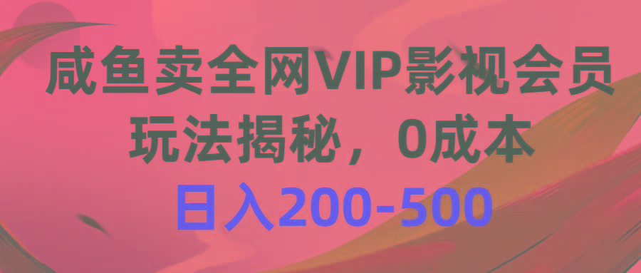 咸鱼卖全网VIP影视会员，玩法揭秘，0成本日入200-500-灼光资源宝库