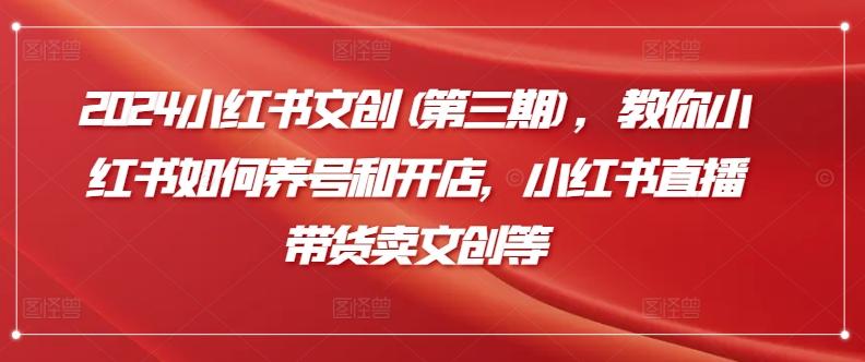 2024小红书文创(第三期)，教你小红书如何养号和开店，小红书直播带货卖文创等-灼光资源宝库