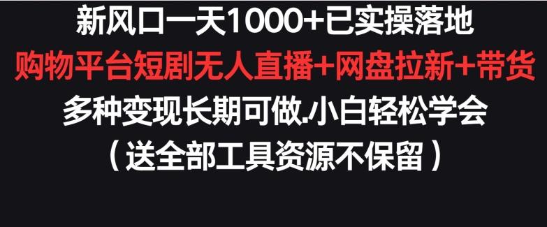 新风口一天1000+已实操落地购物平台短剧无人直播+网盘拉新+带货多种变现长期可做【揭秘】-灼光资源宝库