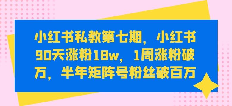 小红书私教第七期，小红书90天涨粉18w，1周涨粉破万，半年矩阵号粉丝破百万-蘑菇资源宝库