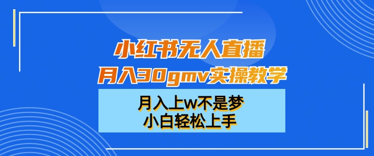 小红书无人直播月入30gmv实操教学，月入上w不是梦，小白轻松上手【揭秘】-灼光资源宝库