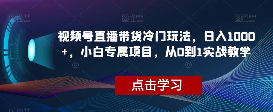 视频号直播带货冷门玩法，日入1000+，小白专属项目，从0到1实战教学【揭秘】-灼光资源宝库