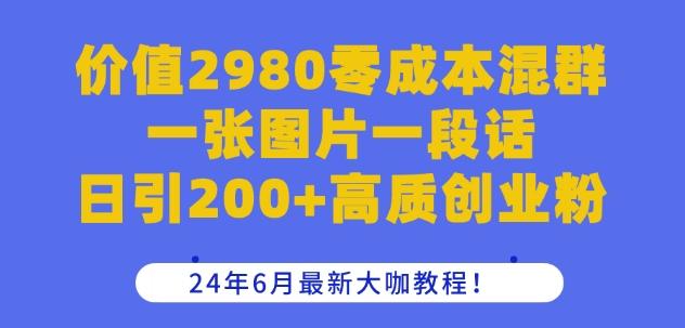 价值2980零成本混群一张图片一段话日引200+高质创业粉，24年6月最新大咖教程【揭秘】-灼光资源宝库