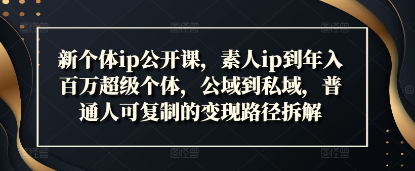 新个体ip公开课，素人ip到年入百万超级个体，公域到私域，普通人可复制的变现路径拆解-灼光资源宝库