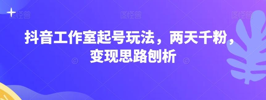 抖音工作室起号玩法，两天千粉，变现思路刨析-灼光资源宝库