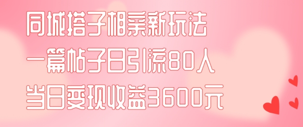 同城搭子相亲新玩法一篇帖子引流80人当日变现3600元(项目教程+实操教程)【揭秘】-灼光资源宝库
