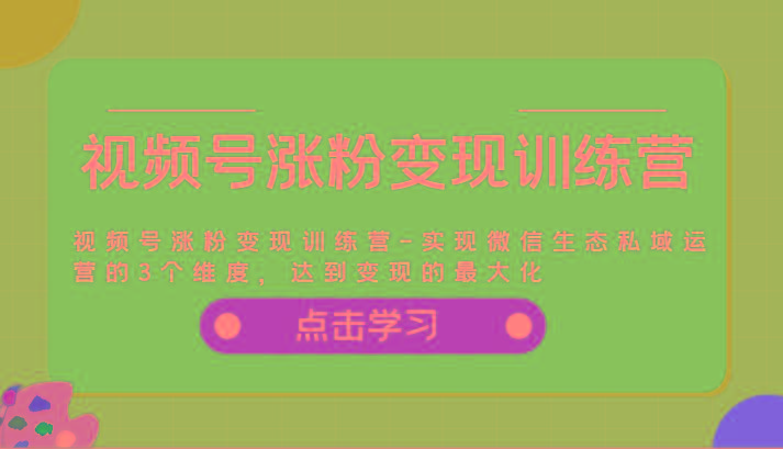 视频号涨粉变现训练营-实现微信生态私域运营的3个维度，达到变现的最大化-灼光资源宝库