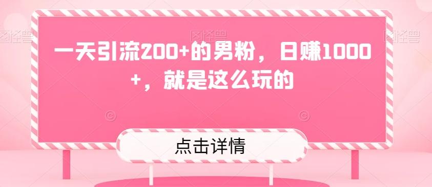 一天引流200+的男粉，日赚1000+，就是这么玩的-灼光资源宝库