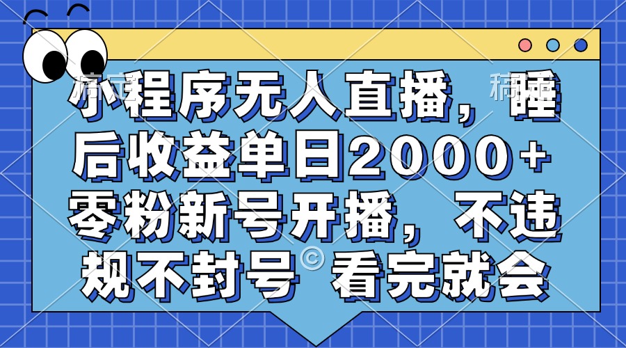 小程序无人直播，睡后收益单日2000+ 零粉新号开播，不违规不封号 看完就会-灼光资源宝库