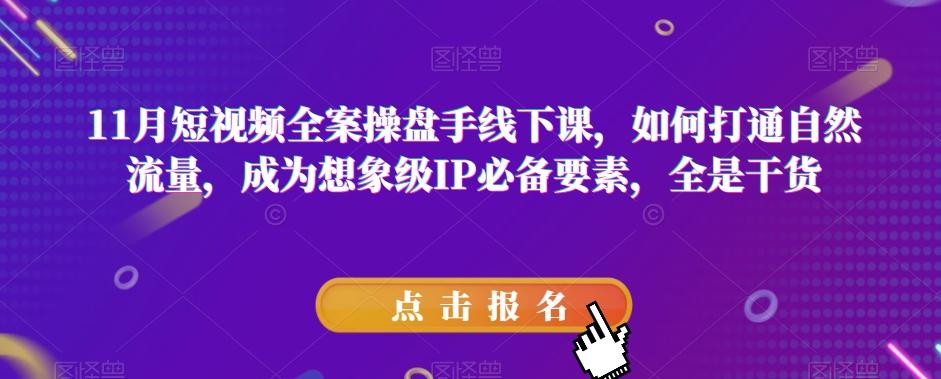 11月短视频全案操盘手线下课，如何打通自然流量，成为想象级IP必备要素，全是干货-灼光资源宝库