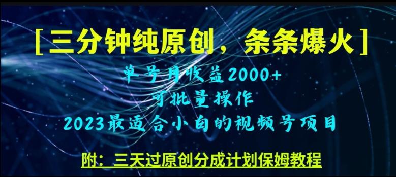 三分钟制作视频号纯原创，条条爆款，轻松月入过万【揭秘】-灼光资源宝库