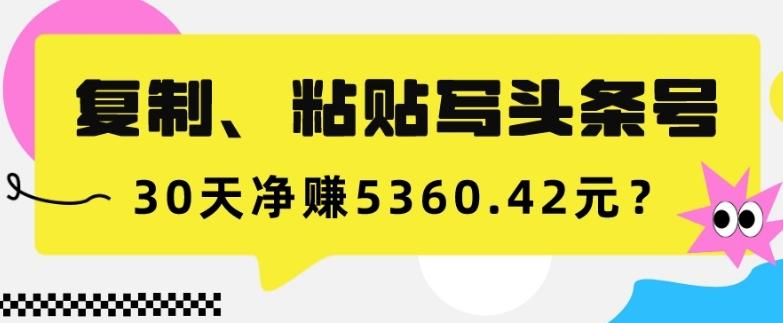 复制、粘贴写头条号，10分钟1篇，30天净赚5360.42元？-灼光资源宝库