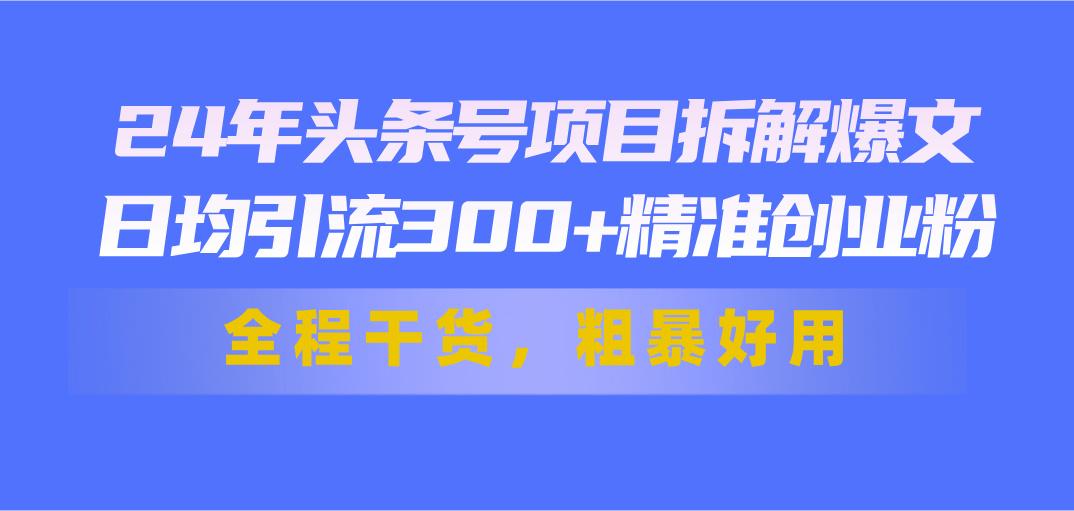 24年头条号项目拆解爆文，日均引流300+精准创业粉，全程干货，粗暴好用-灼光资源宝库