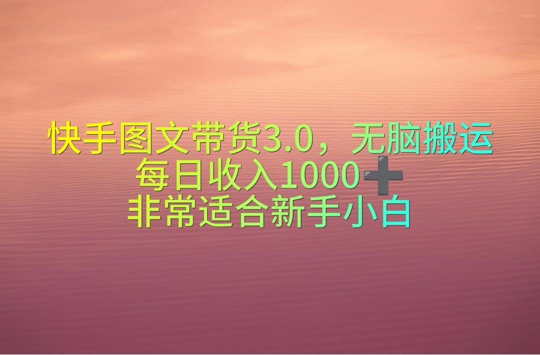 快手图文带货3.0，无脑搬运，每日收入1000＋，非常适合新手小白-灼光资源宝库