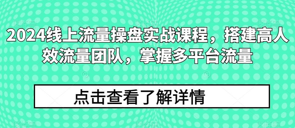 2024线上流量操盘实战课程，搭建高人效流量团队，掌握多平台流量-灼光资源宝库