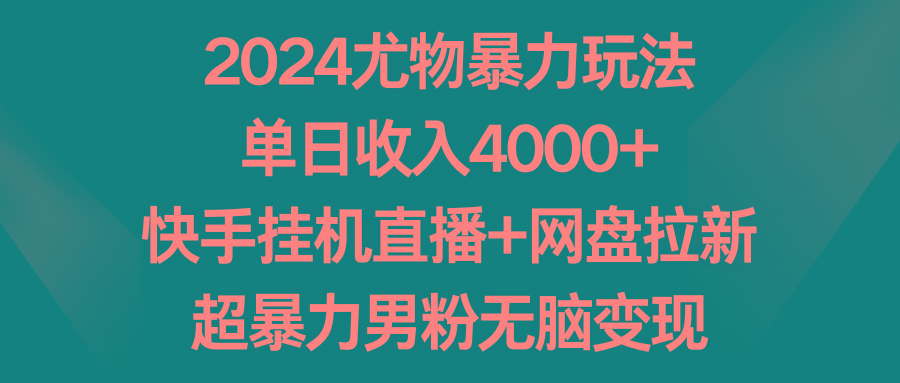 2024尤物暴力玩法 单日收入4000+快手挂机直播+网盘拉新 超暴力男粉无脑变现-灼光资源宝库