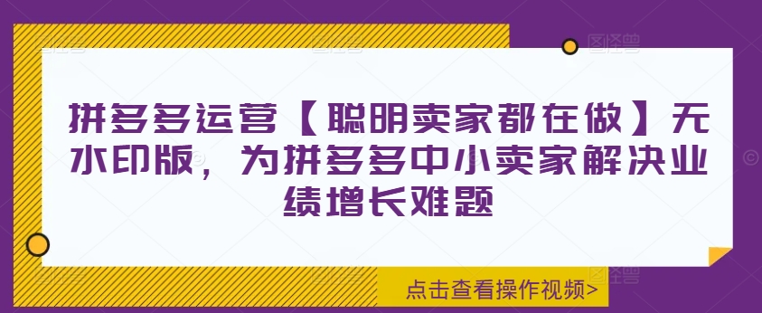 拼多多运营【聪明卖家都在做】无水印版，为拼多多中小卖家解决业绩增长难题-灼光资源宝库