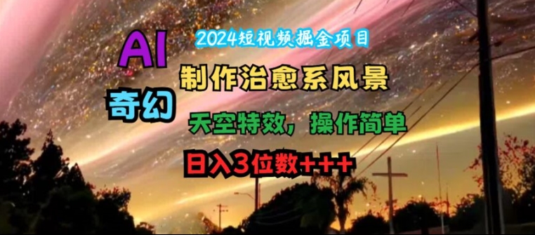 2024短视频掘金项目，AI制作治愈系风景，奇幻天空特效，操作简单，日入3位数【揭秘】-灼光资源宝库